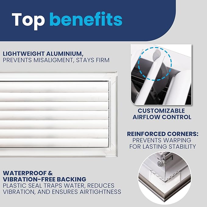 8x14 Inch (Duct Opening) Aluminum 1-Way Air Flow Vent – HVAC Vent Cover for Wall or Ceiling – Quiet HVAC Wall Register with Multi-Shutter Damper – Adjustable Curved Blade - Plastic Seal for Tight Fit