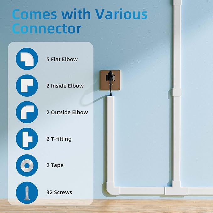 Yecaye 235in Wall Cord Hider for 3-4 Cords, On-Wall Cord Cover Channel, Long Cable Concealer, Cable Cover Cords Management for Home Office, W1.18in H0.63in, White