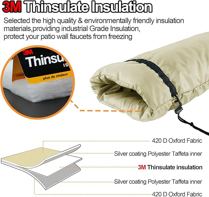 XXL Outdoor Faucet Covers for Winter, 3M Thinsulate Sprinkler Freeze Protector, 25”H x 13”W for Garden Lawn Faucets and Yard Hydrant, Waterproof Insulated Spigot Cover, Reusable Faucet Sock - Sand