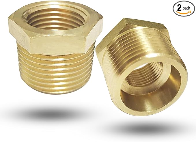 Brass 3/4" NPT Male to 1/2" Female Reducer Bushing, Brass Pipe Hex Bushing NPT Male to Female Pipe Fitting Adapter for Reduce Pipe (3/4”mnpt-1/2”fnpt)