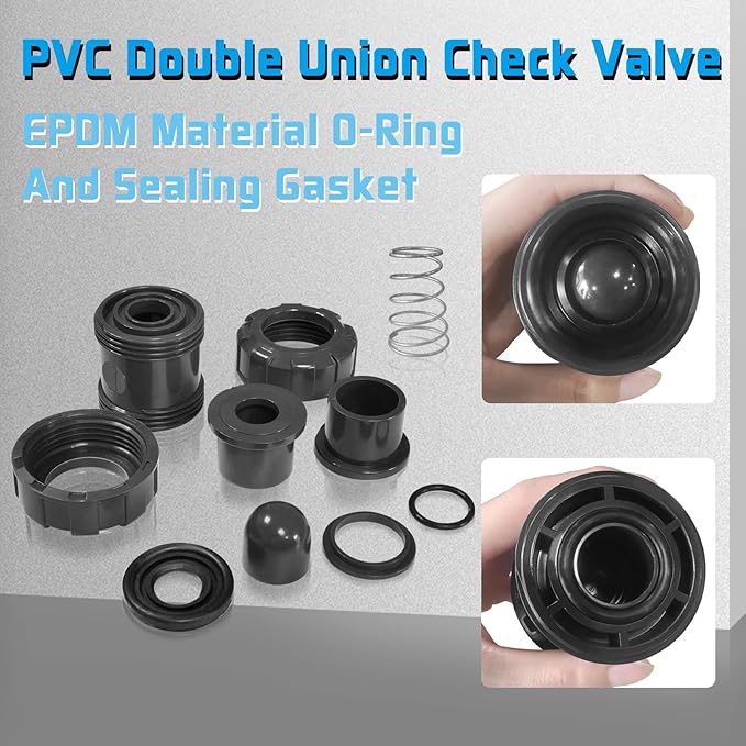 PVC Spring Ture Union Check Valve, 1in Slip Swing Utility Water One Way Check Valve, Sch80 Socket Pool Ball Check Valve for Backflow Prevention