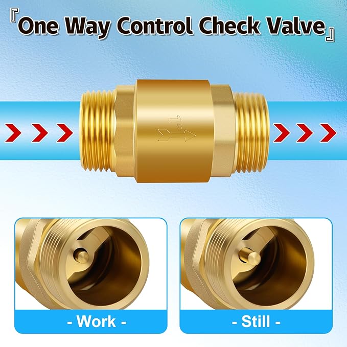 Boltigen 2Pcs 3/4in NPT Spring Check Valve, Brass Non Return One Way Check Valve, Vertical Inline Water Backflow Preventer for Well, Pump, Tank (3/4" Male x 3/4" Male(DN20))