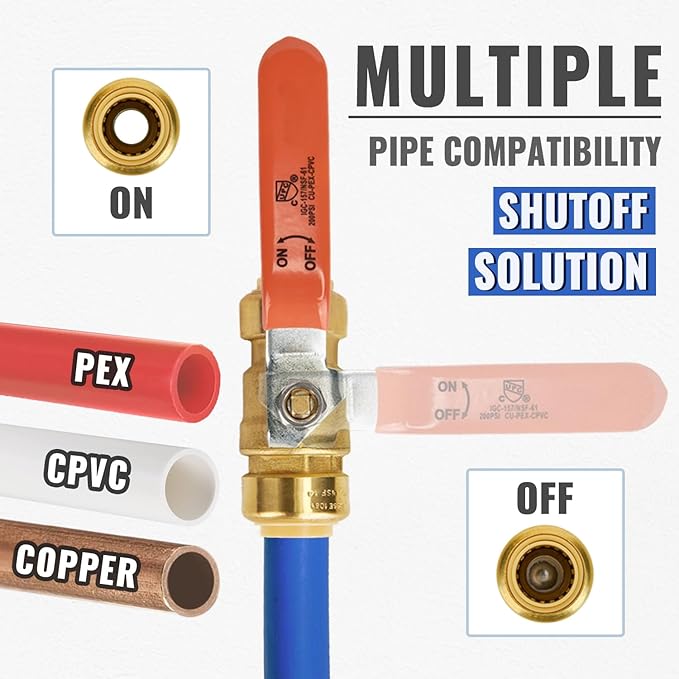 Shut off Ball Valve 1 Inch, SUNGATOR 1 Inch Ball Valve, Push-to-Connect Water Shut off Fittings, No Lead Brass Push Plumbing Fittings for PEX Pipe, Copper, CPVC, Pack of 1
