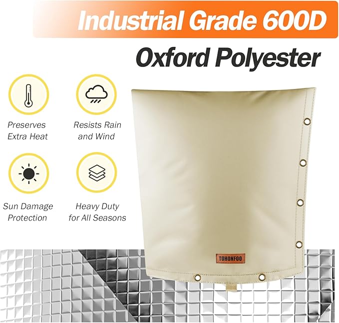2-Way Opening Backflow Preventer Pipe Insulation Cover (5°F) - Irrigation Sprinkler Valve Cover - Water Well Pump Cover - Sturdy 5 Layers for Winter Freeze Protection (14" W x 18" H, Beige