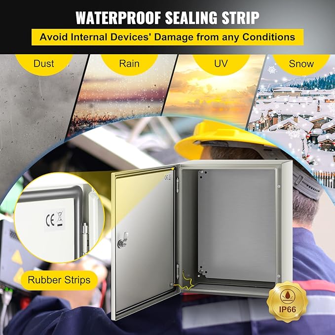 VEVOR NEMA Steel Enclosure, 20 x 16 x 8'' NEMA 4X Steel Electrical Box, IP66 Waterproof & Dustproof, Outdoor/Indoor Electrical Junction Box, with Mounting Plate