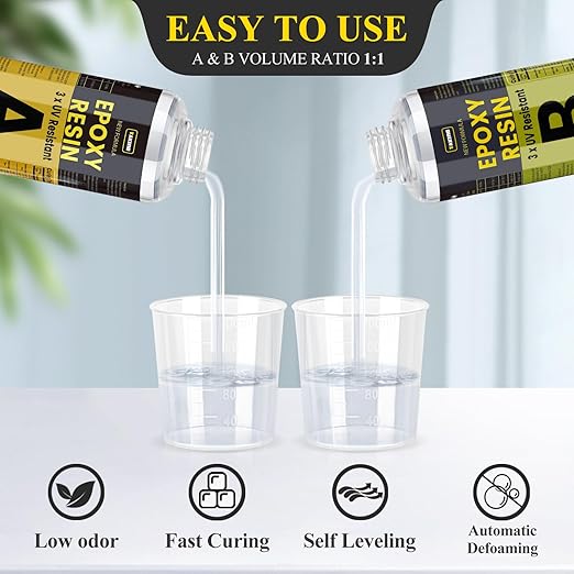 32OZ 3×UV Resistant Resin Kit,No Bubble & Crystal Clear Epoxy Resin for Coating, Casting, Table Top,DIY, Bar Top, River Tables, Resin Art, Wood with High Gloss Finish
