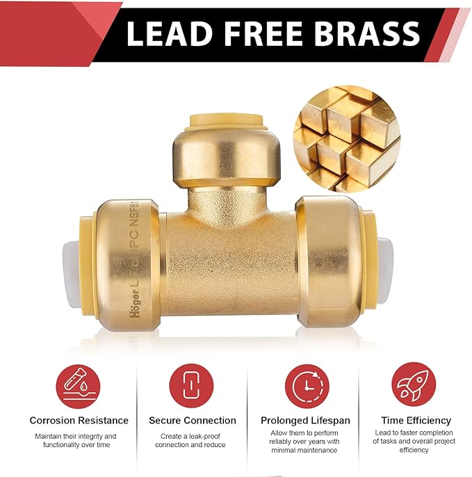 (Pack of 2) EFIELD 3/4"x 3/4" x1/2" Tee Push-Fit Fitting to Connect Pex, Copper, CPVC With 2 Sizes Disconnect Clip, cUPC Certified,(PF127-2PCS)