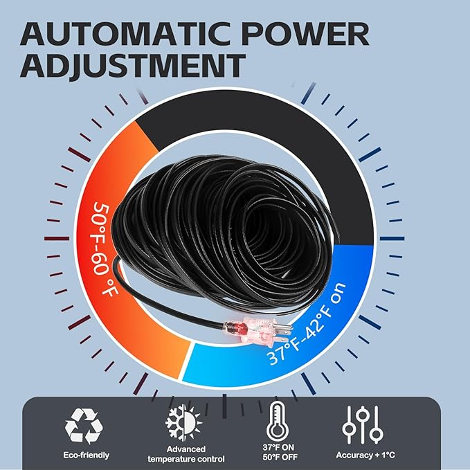 75FT（3FT-200FT） Pipe Heating Cable for Pipe Freeze Protection, Heat Cable for Water Pipes(Metal and Plastic), Pipe Heat Tape Keeps Water Flowing at -40°F 5w/ft, 120V Plumbing fixture