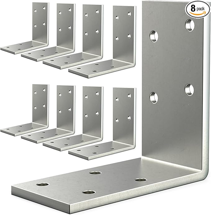 (8PCS) L Brackets Heavy Duty,90 Degree Angle Bracket,Galvanized Corner Brace, Angle Iron,for Wood 90 Degree L Shape Bracket,3"x3"Metal Angle Shelf for Wood Beams Framing Fence