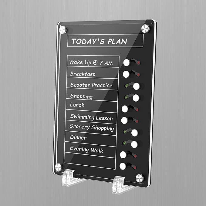 NiHome Black Acrylic Magnetic to Do List Planning Board with Sliders & Desktop Stand,Chore Chart for Kids & Adults,Checklist Routine Chart Task Board for Fridge & Desk,For Magnetic Metal Surfaces Only