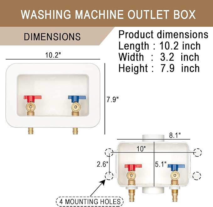 [1 Piece] Lingmfg Washing Machine Outlet Box PEX-A Expansion with 2 inch Central Drain, 1/2 inch PEX-A Expansion, Connect 3/4 inch Washing Machine Hoses LING -WMOB-WO-WHA-3