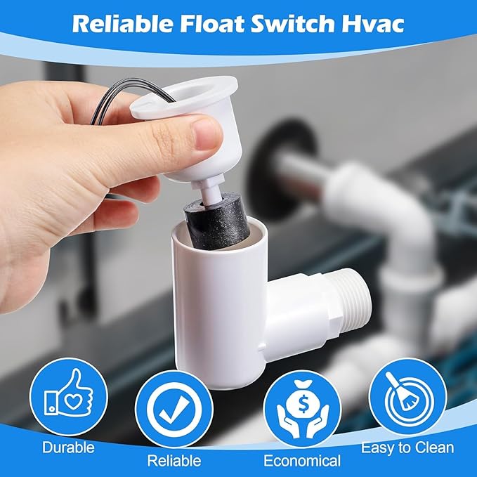 8 Pack SS2 Float Switch for Easy Installation, AC Float Switch with 3/4 Inch Adaptor and 6ft Wire, Water Level Accessory for HVAC System with Condensate Overflow Detection