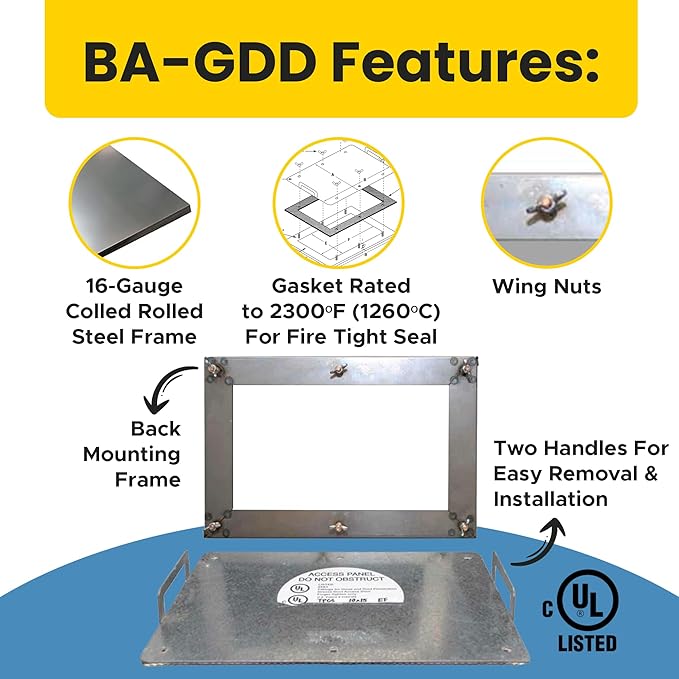 Best 16″ x 20″ Grease Duct Access Panel with Gasket for Kitchen Exhausts, 16-Gauge Galvanized Steel Kitchen Duct Access Door, Grease & Airtight Seal, UL & ULC Listed, Economical Access, BA-GDD