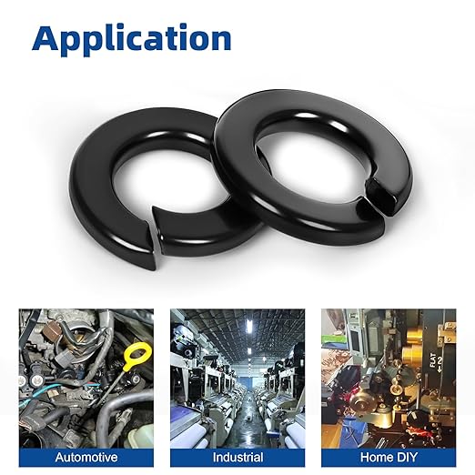 1/4" Split Lock Washer, 304 Stainless Steel 18-8 Spring Lock Washers for Bolts and Nuts, Black Finish, 100 PCS