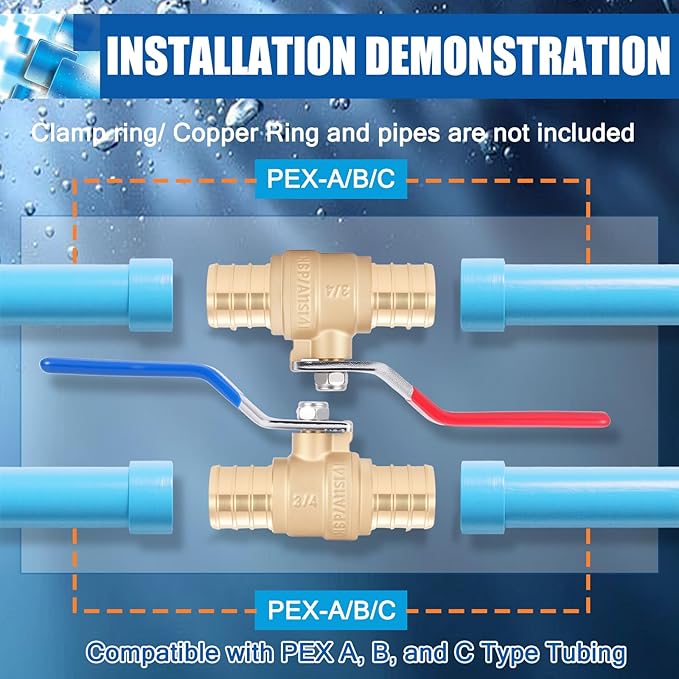 F1807 3/4" Pex Ball Valve, Brass Full Port Water Shut Off Ball Valve for Hot and Cold Water (10-Pack), UPC Certified