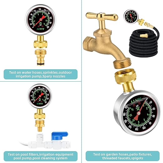 Liquid-Filled Water Pressure Gauge 0-200 PSI/Bar with 5-Piece Kit - Industrial Grade, Tool-Free Installation for Water Heaters, Pool Pumps, RV Plumbing & Irrigation Systems