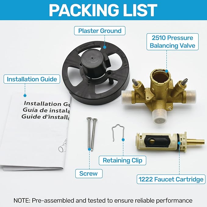 2510 Shower Valve Compatible with Moen Posi-temp Valve, Pressure Balancing Rough-In Valve, 1/2 Inch IPS Connection, Brass 4-Port for Bathtub and Shower(with Screwdriver Stops)