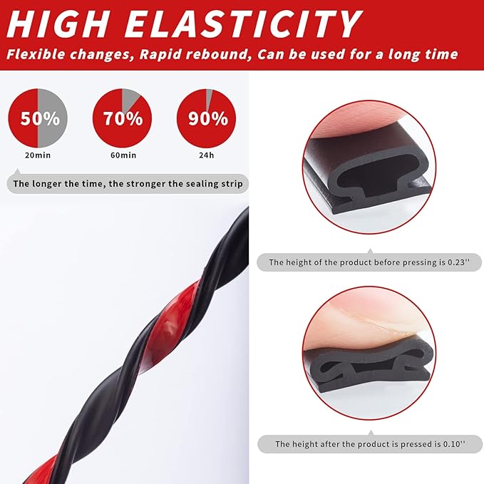 50 Feet D-Shape Rubber Weather Stripping Door Seal Strip, Fingwerk Self-Adhesive Backing Door Weatherstripping for Door Frame Insulation Large Gap, Easy Cut to Size with Tailor Scissors(Black)