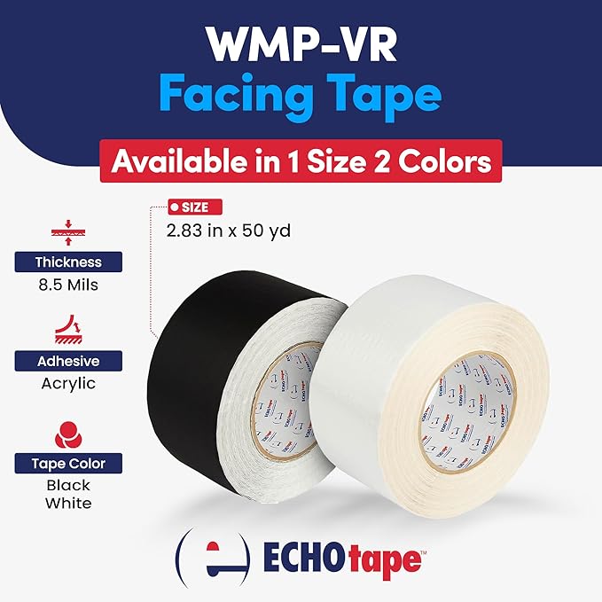 ECHOtape FS-G7731 | All Weather Lamtec WMP-VR Facing Tape | Metal Building Insulation Tape | Black Seam and Repair Tape | Cold Weather Acrylic Adhesive | Contractor Tape | 2.83 in x 50 yds