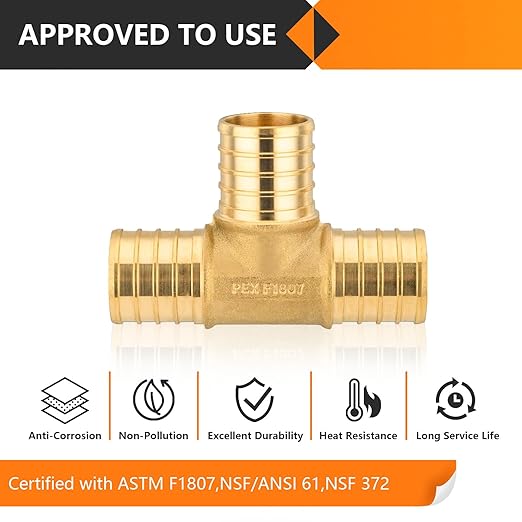 20-Pack HeSun PEX Fittings, 1"x1"x1" Pex Tee, Brass Crimp Fitting for ASTM F1807(PEX1807074-20)