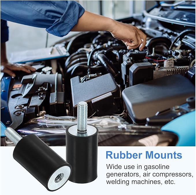 uxcell M8 Rubber Mounts, 1Pcs 25x40mm(DxH) Rubber Cylindrical Anti Vibration Isolator Shock Absorber with Lock Nut for Car Bobbin Generator Air Compressors