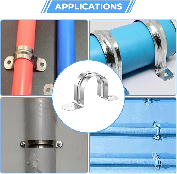 60Pcs 9/16 Inch (14mm) 304 Stainless Steel Conduit Clamps, U-Tube Strap Pipe Clamp 2 Hole Strap U Bracket Rigid Pipe Strap Clamps Metal Conduit Strap Tension Clips U-tube Clamp