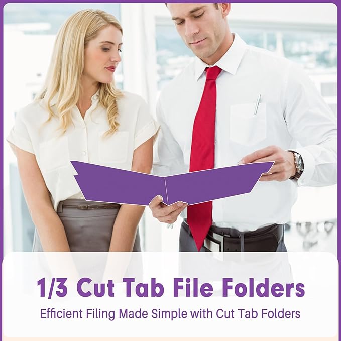 File Folder, PANDRI 120 Pack File Folder, 1/3 Cut Tab, Letter Size, Filing Folder for Office School Business, Purple