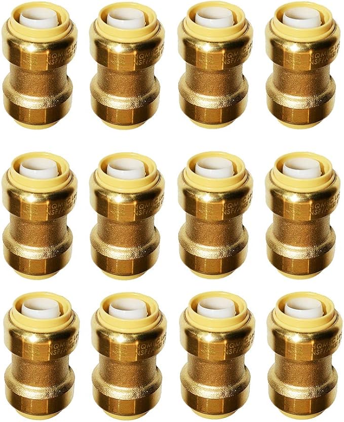 HQMPC 12 Pcs Pex Fittings 1/2 inch Straight Coupling Push Fit PEX Fitting, Push-to-Connect Copper, CPVC, No Pb Brass Plumbing Fit (12PCS 1/2")