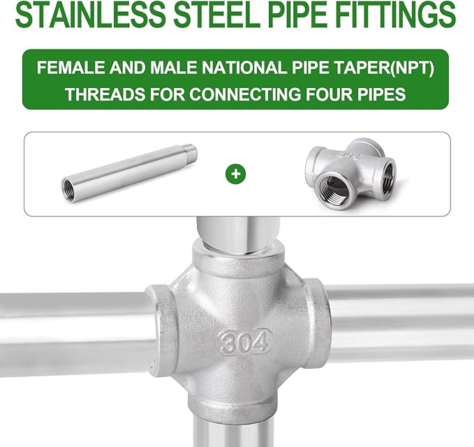 TAISHER 1PCS Stainless Steel 4 Way Pipe Fittings, 1" x 1" x 1" x 1" NPT Female Pipe Fittings