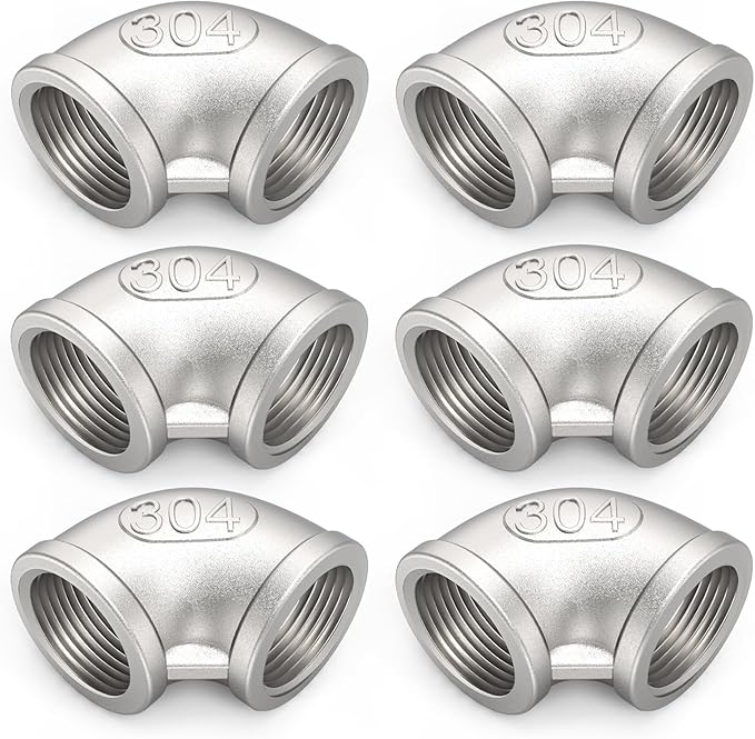 ChillWaves 304 Stainless Steel Pipe Fitting, 90 Degree Elbow 3/8" NPT Female x 3/8" NPT Female Thread Adapter(6-PACK)