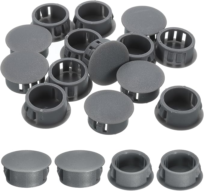 uxcell 18Pcs 19mm(3/4") Nylon Hole Plugs, Flush Type Panel Round Snap in Fastener Knockout Locking Plugs for Furniture Insert End Caps Panels, Gray