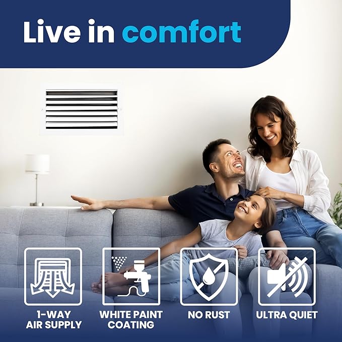 8x14 Inch (Duct Opening) Aluminum 1-Way Air Flow Vent – HVAC Vent Cover for Wall or Ceiling – Quiet HVAC Wall Register with Multi-Shutter Damper – Adjustable Curved Blade - Plastic Seal for Tight Fit