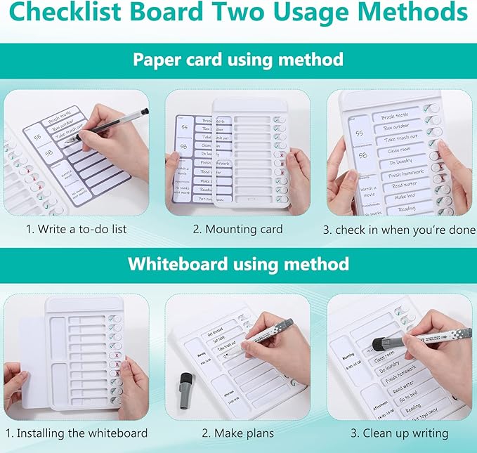 2Pcs Chore Chart for Kids to Do List Checklist Board Detachable Message Slider Schedule Planning Boards with 30Pcs Blank Checklist 4Pcs Cardstock for Habit Tracker or Daily and Weekly Planner