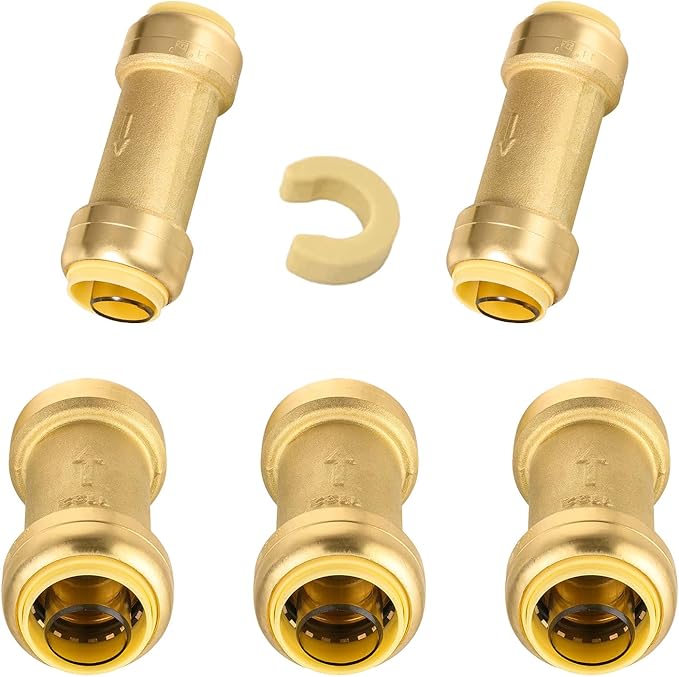 5-Pack Niikappu Pushfit Check Valve, 1/2-Inch Brass Plumbing Fittings Connect for PEX, Copper, CPVC, PE-RT Pipes, with Disconnect Clip(PF-VALVE060-5)