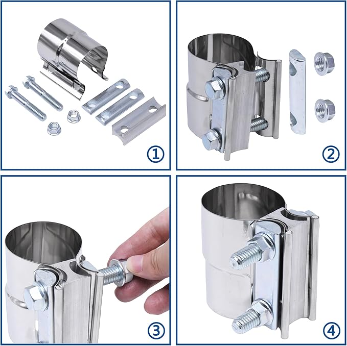 Exhaust Pipe Clamp 2.0 Inch Butt Joint Exhaust Clamp for 2" ID to 2" OD Pipe with Seal Band Clamp Sleeve 3 Inch Width 304 Stainless Steel (2PCS)