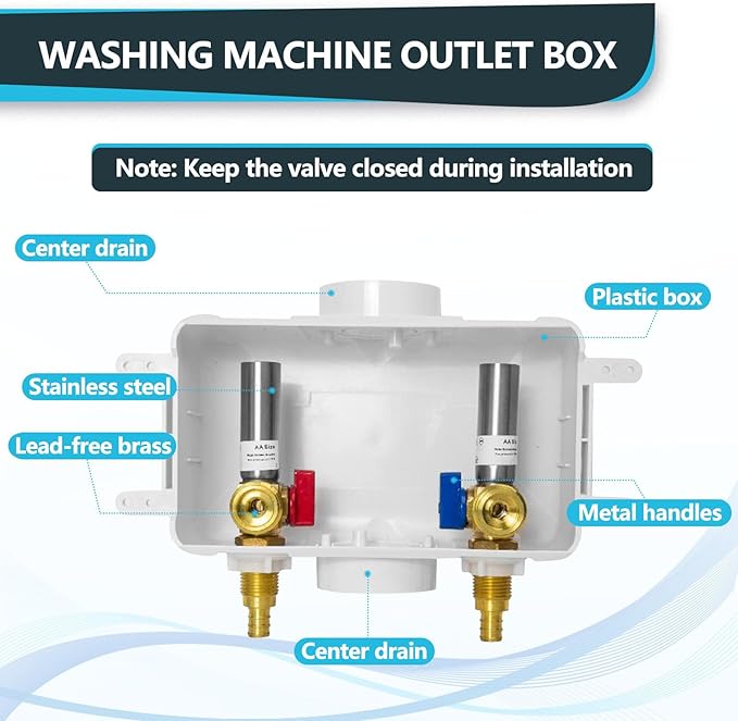 Washing Machine Outlet Box, Center Drain, 1/2 Inch Pex Crimp Inlet x 3/4 Inch MHT Outlet Connection, with Stainless Steel Water Hammer Arrestor (Pack of 50)
