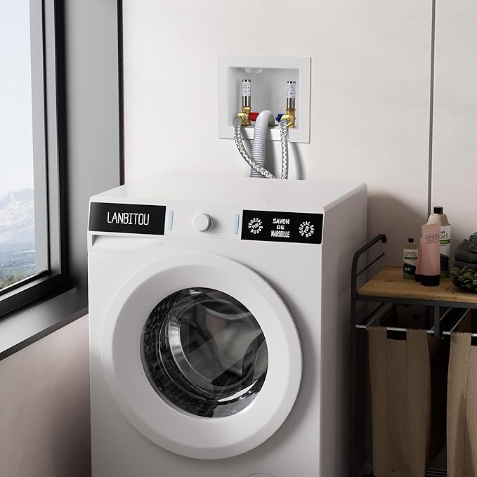Premium Washing Machine Outlet Box, with Stainless Steel Water Hammer Arrestor, 1/2" Push-Fit x 3/4" MHT, Laundry Washer Valve Outlet Box with Clear Text Instructions
