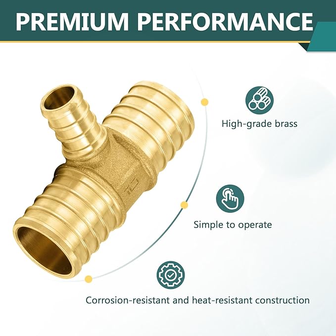 30-Pack PEX Fittings Niikappu 1"x1"x1/2" Pex Tee, Brass Crimp Pipe Fittings for PEX Pipes, ASTM F1807