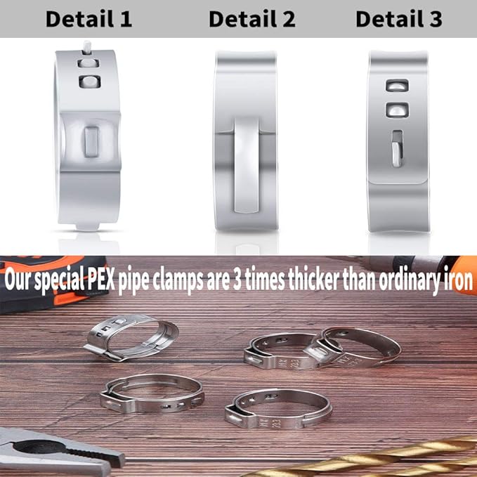 50 PCS 1Inch PEX Cinch Clamps Rings, 304 Stainless Steel PEX Fitting Clamps Pinch Crimp Rings for PEX Tubing Pipe Fitting Connections (Silver-1inch(50PCS))