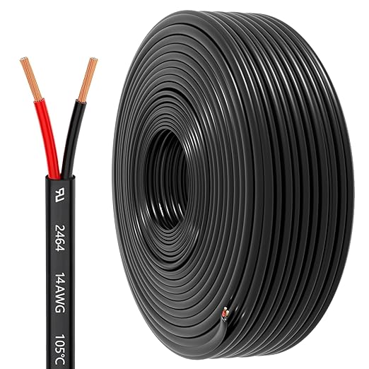 14 Gauge 2 Conductor Electrical Wire, 14 AWG 2.08mm Wire PVC Cord, 12V/24V DC Low Voltage/Copper-clad Aluminum(CCA)Flexible/2 Wire for Automotive LED Strips Lamp Lighting Marine(9.2M/30FT)