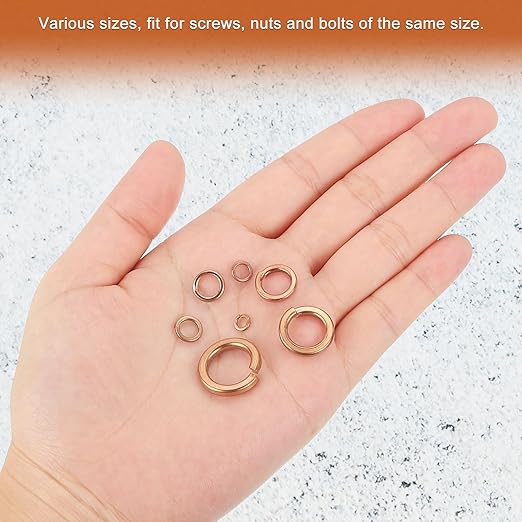 uxcell 80 Pcs Spring Lock Washer, M6 Split Lock Washer Assortment Copper Lock Washers for Screws Bolts Nuts