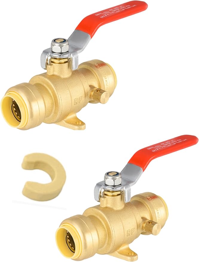 (Pack of 2) EFIELD 3/4 Inch Push-Fit Full Port Drop Ear Brass Ball Valve with Drain, UPC Certified,(PF-VALVE072-2PCS)