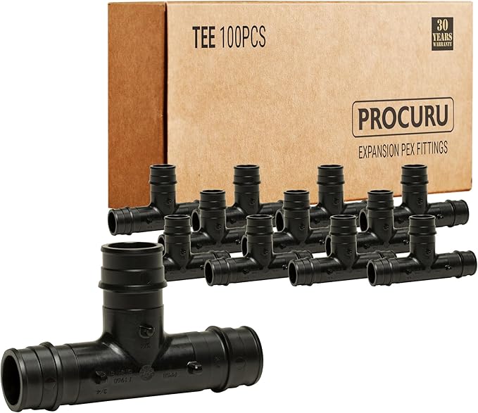 [100-Pack] PROCURU 1/2-Inch Tee, Expansion PEX-A F1960 Plumbing Fitting, Certified Safe