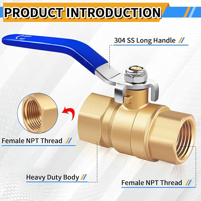 Boltigen 1 inch Forged Brass Ball Valve, 2Pack NPT Female to NPT Female Thread Heavy Duty Full Port Shut Off Valves, 600 WOG Long Handle Metal Plumbing Full Bore Control Valve Pipe Connector Fitting