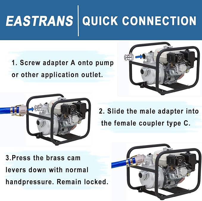 2" x 50' Blue PVC Discharge Hose with Camlock C and E Fittings, Cam Lock Fitting Type A included Heavy Duty Backwash Hose, Durable Reinforced Pool Drain Hose for Swimming Pools