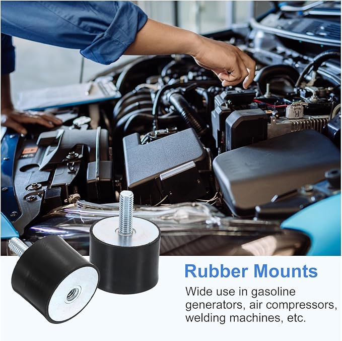 uxcell M8 Rubber Mounts, 2Pcs 39x30mm(DxH) Rubber Cylindrical Anti Vibration Isolator Shock Absorber with Lock Nut for Car Bobbin Generator Air Compressors