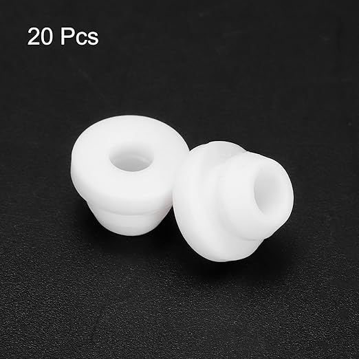 MECCANIXITY 20Pcs Snap Silicone Rubber Grommet Plug Mount Dia 6.5mm ID 4mm Narrow Groove Width 2mm Seal Anti-Scratch Sleeves for Electrical Box Cable Pipes White