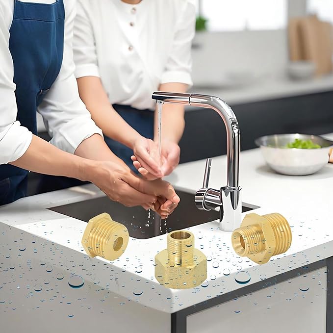 1/2 to 3/8 inch reducer faucet adapter - compressed brass pipe fittings, 3/8 "female to 1/2" male water supply pipe adapter for RV kitchen water supply pipes, compatible with 3 pipe fittings