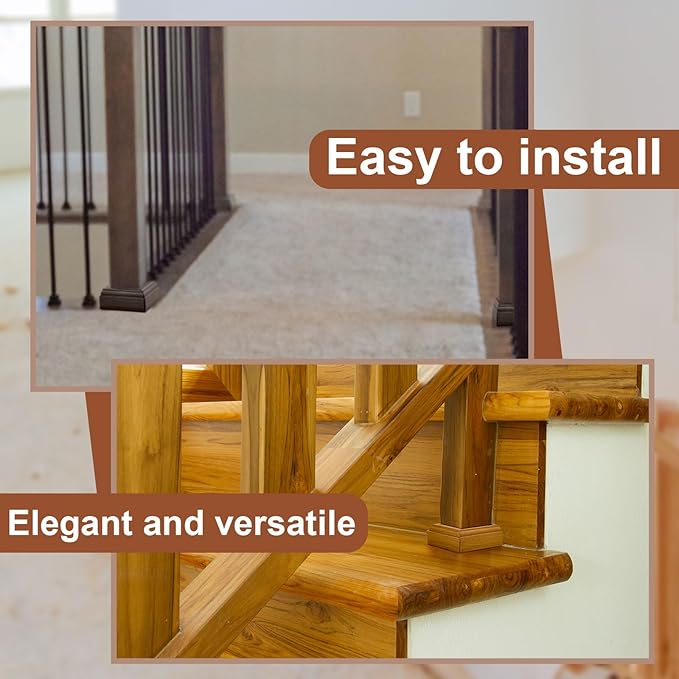 Blulu 2 Set 3-1/2" Newel Post Mounting Kit 8 Pcs L Bracket Metal Post Anchor with 8 Pcs Red Oak Wood Trim Deck Base Fasteners for Fastening Handrails Balustrades to Stairs and Floors