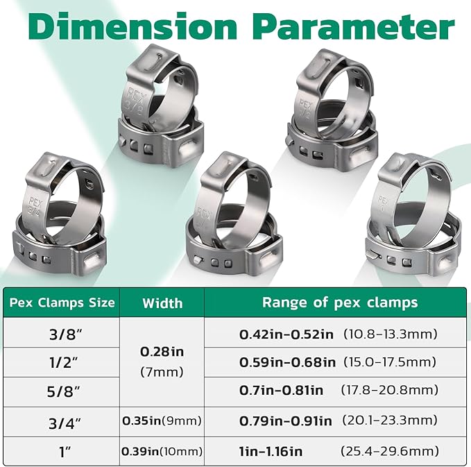 80 Pack 1 Inch Pex Clamps,304 Stainless Steel Pex Cinch Clamps Stepless Pex Crimp Rings PEX fittings Pinch Clamps,Single Ear Hose Clamps for Pex Tubing Pipe